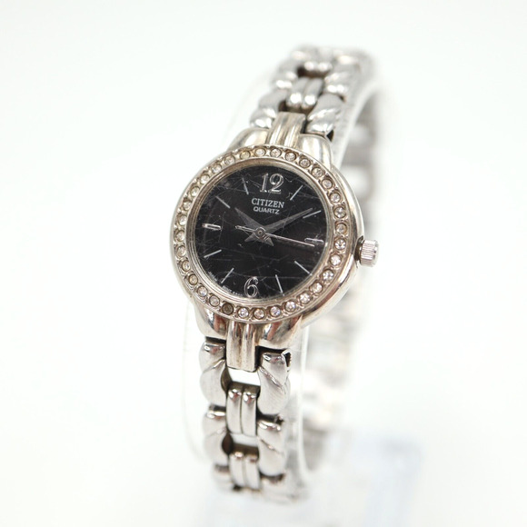 Citizen Quartz Womens Watch 22mm Black Dial Jewel Bezel Stainless Steel Working - Picture 1 of 16